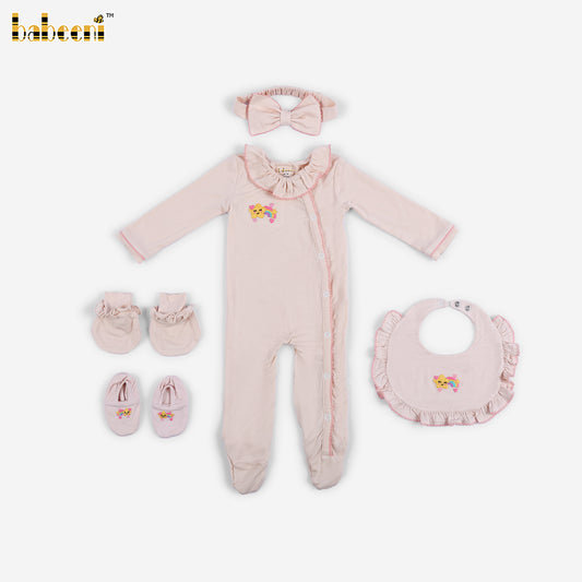 DR4593 – Sweet Pony Footed Sleeper Newborn Gift Set – Blush Pink