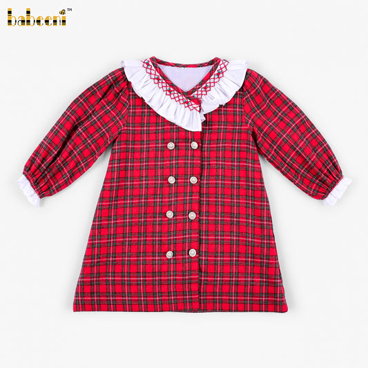 DR4603 - Girls Red Tartan Hand-Embroidered Dress Set