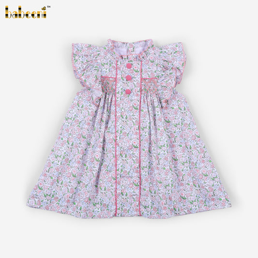 DR4609 - Girls Floral Hand-Smocked Ruffle Dress Set