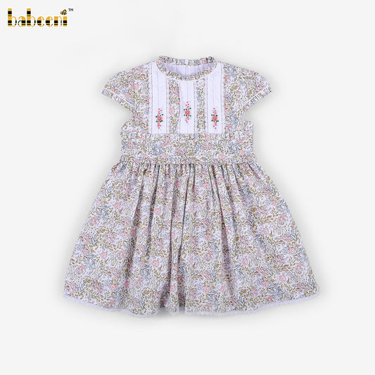DR4610 - Girls Floral Pearl Hand-Embroidered Dress with Matching Hair Bows