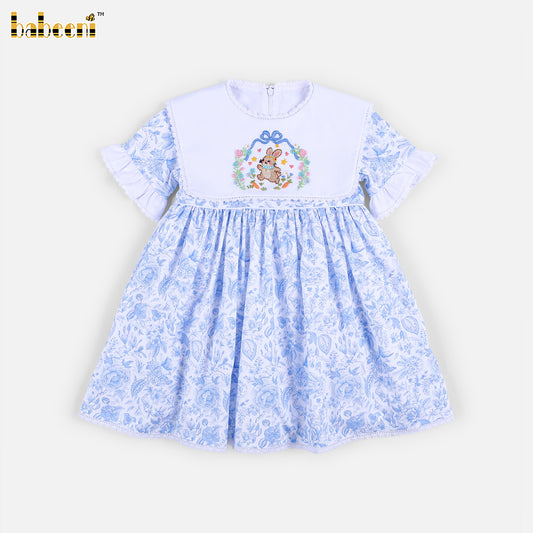 DR4624 - Girls Blue Floral Hand-Embroidered Dress