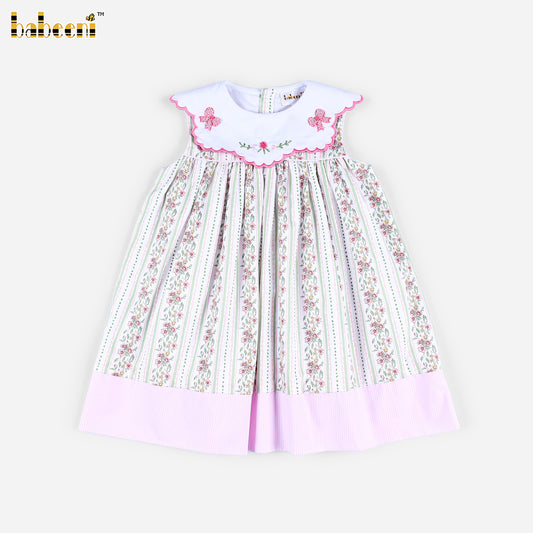 DR4625 - Girls Floral Hand-Embroidered Dress with Pearl Accents