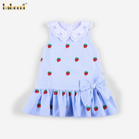 DR4626 - Girls Strawberry Embroidered Ruffle Dress