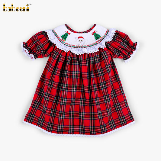 DR4629 - Girls Pearl-Embellished Hand-Smocked Tartan Dress