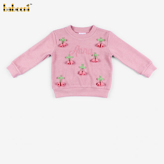 DR4632 - Girls Personalized Cherry Crochet Knit Sweater