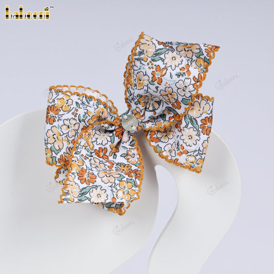 Yellow Edge Floral Grosgrain Hair Bow - HB174