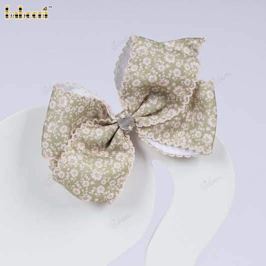 Olive Ditsy Floral Grosgrain Hair Bow - HB178