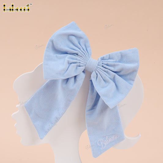 Baby Blue Hand embroidery Hair Bow - HB190