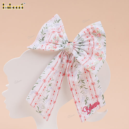 Blossom Stripe Hand-embroidered Bow - HB193
