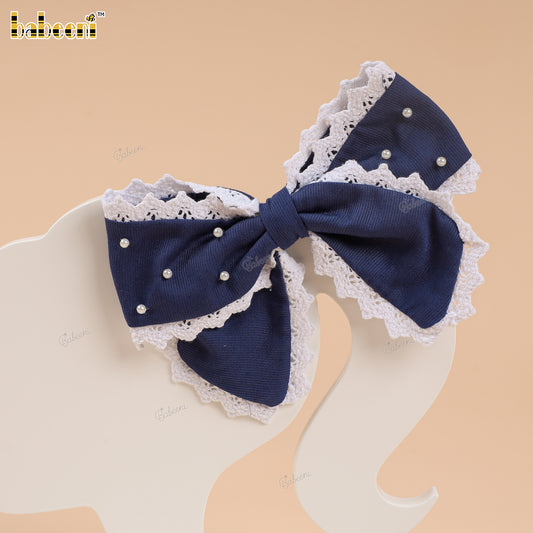 HB198 – Navy Lace Pearl Bow Hair Clip