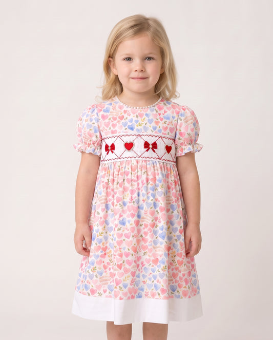 DR4676 - Girls Eco Floral Heart Dress with Hand Embroidery