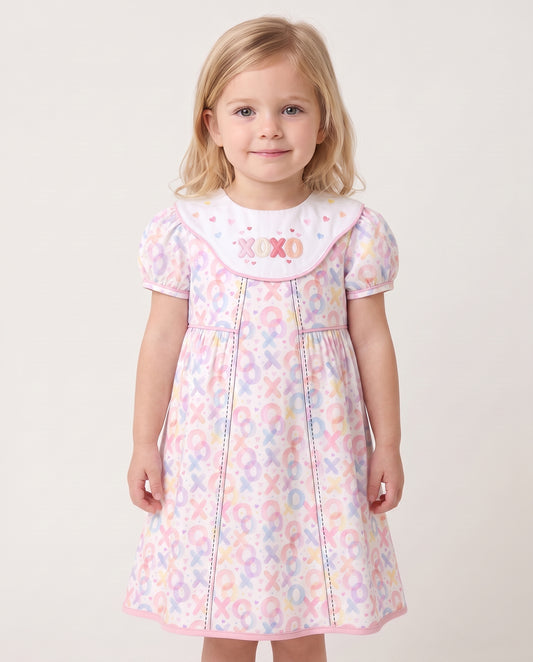 DR4683 - Girls Eco Floral Dress with Hand-Embroidered Bear Detail