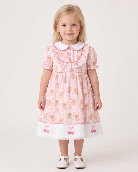 DR4682 - Girls Eco Teddy Bear Dress with Hand-Embroidered Bow