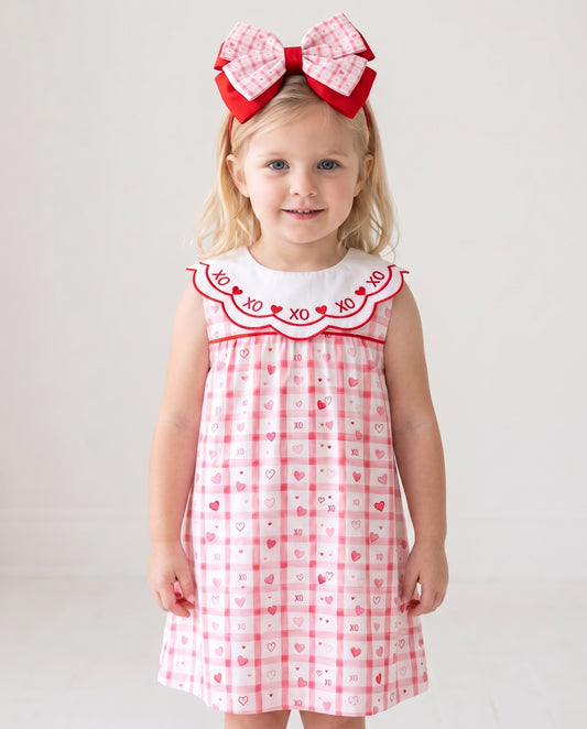 DR4677 - Girls Eco Gingham Dress with Hand-Embroidered Collar