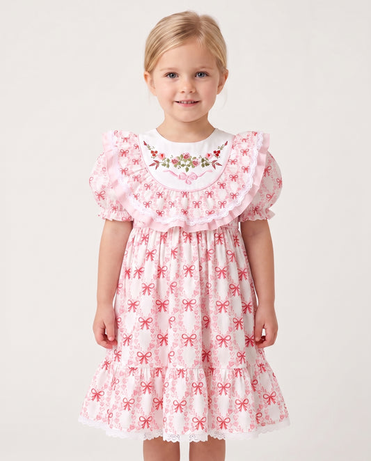 DR4674 - Girls Eco Floral Smocked Dress with Hand Embroidery