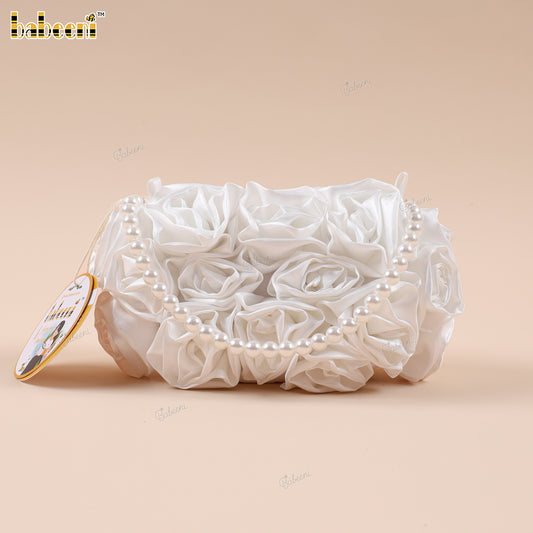 White Rose Taffeta Pearl Bag - KB101