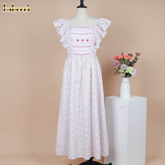 LD24 – Women’s Hand-Smocked Floral Maxi Dress with Square Neckline & Back Zipper