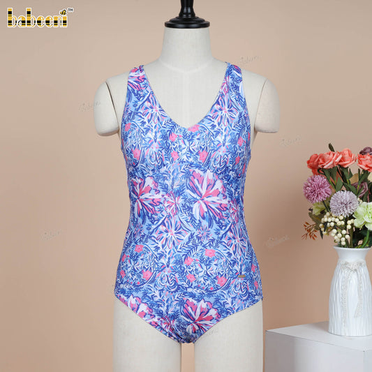 LD25 – Women’s One-Piece Swimsuit with Neon Floral Print & Adjustable Straps