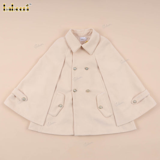 LD28 – Women’s Wool-Blend Cape Coat with Button Detail & Pocket Trim