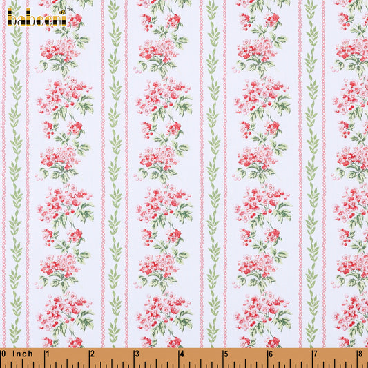 PP1075 - Pink Cottage Floral Stripe Fabric