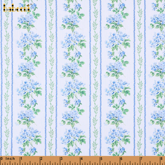 PP1076 - Blue Cottage Floral Stripe Fabric
