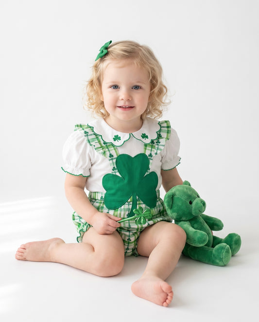 DR4648 - Girls St. Patrick's Day Knit Top & Plaid Jumper Dress Set
