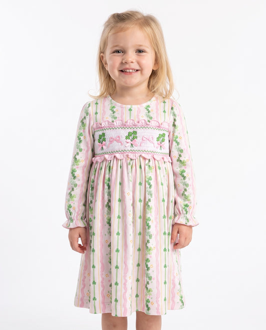 DR4651 - Girls St. Patrick's Day Shamrock Print Knit Dress
