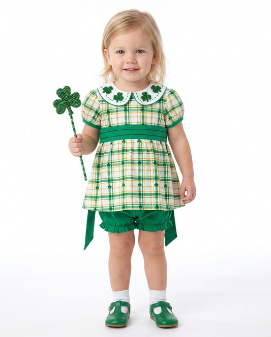 DR4654 - Girls St. Patrick's Day Plaid Bloomer Set