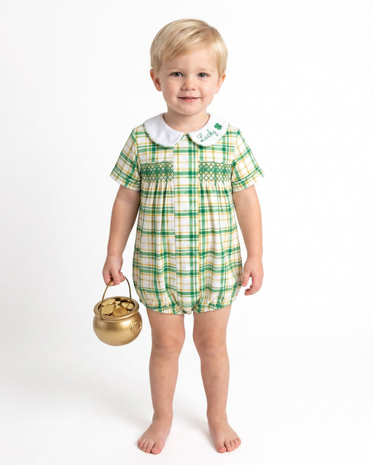 BC1488 - Shamrock Plaid Bubble Romper