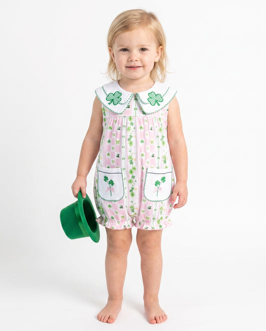DR4662 - Shamrock Print Girls Bubble Romper