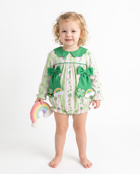 DR4657 - Girls St. Patrick's Day Long Sleeve Bubble Romper