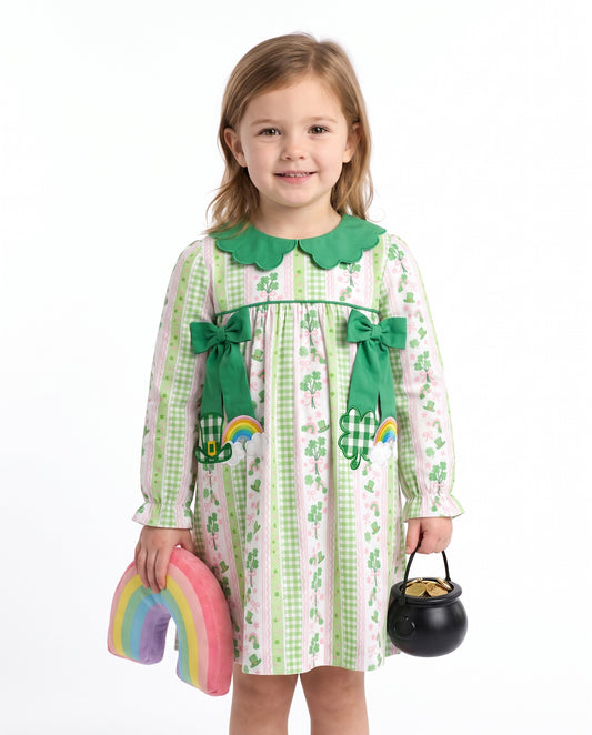 DR4649 - Girls St. Patrick's Day Shamrock Print Peter Pan Collar Dress