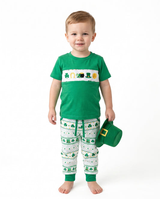BC1484 - Boys St. Patrick's Day Smocked T-Shirt & Jogger Set