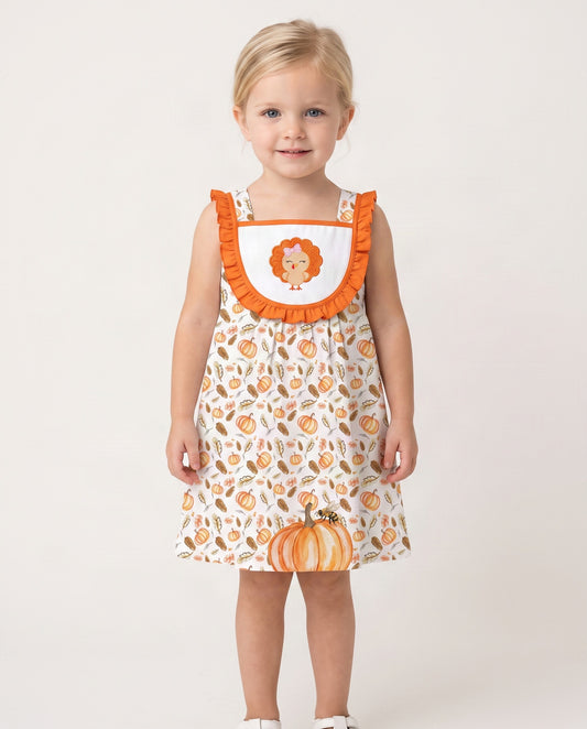 Girl Dress Embroidered Cute Chicken - DR4020