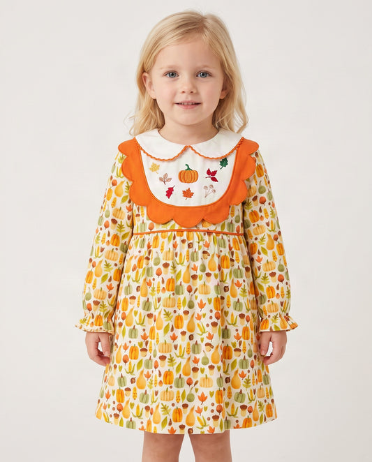 Girl Orange Dress Hand Embroidered - DR4008