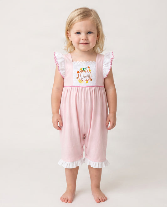 Girl Pink Shortall Hand Embroidered Pumpkin - DR4001