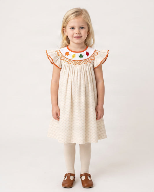 Geometric smocking & Apple embroidery girl dress - DR3760