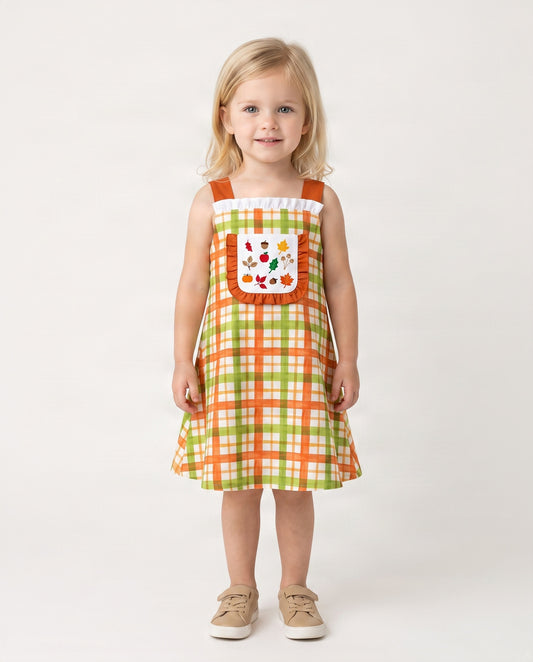 Hand Embroidery Dress With Acorn Pumpkin For Girl - DR3758
