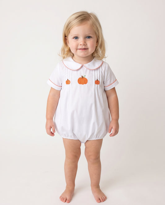 Pumpkin French knot embroidery baby boy bubble - BC1159