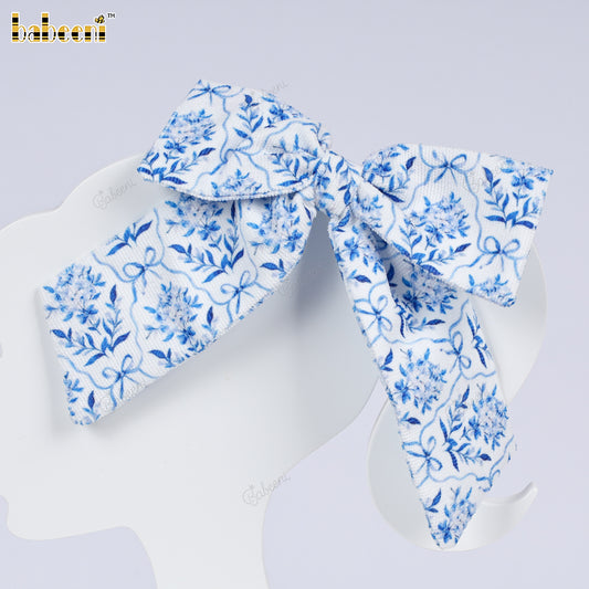 Blue Floral Bow Cotton Hair Clip - VAA006