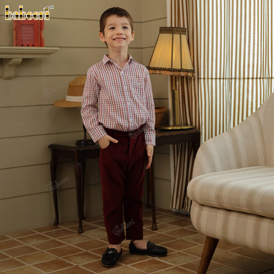Boys' Piqué Shirt and Burgundy Corduroy Pants Set - VAB001
