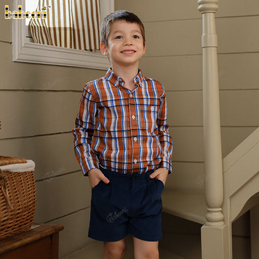 Boys' Navy Corduroy Pants and Piqué Shirt Set - VAB003