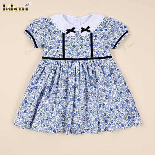 Vintage Blue Floral Girl Dress with Peter Pan Collar - VAG001
