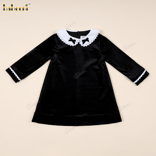 A-Line Velvet Dress with Corduroy Collar and Matching Bow - VAG016