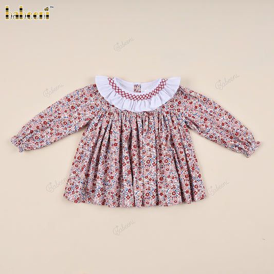 A-Line Corduroy Top with Smocked White Ruffle Collar - VAG029