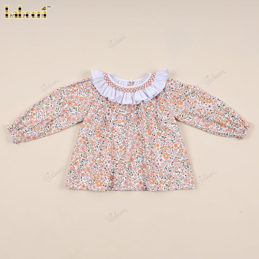 Short Corduroy A-Line Top with Smocked White Ruffle Collar - VAG030