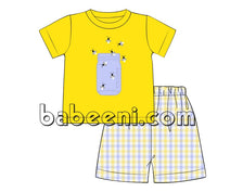 Lovely yellow shorts set with jar and bees appliques for boys - BC 748