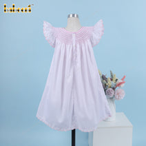 Honeycomb Smocking Dress In Pink With Dot Around Neck For Girl - DR3574