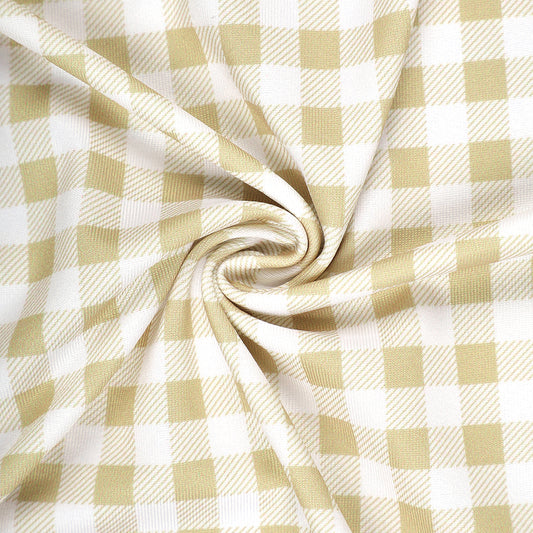 K301- Pale Khaki gingham knit fabric printing 4.0