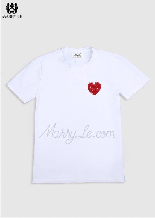 ROMANTIC WHITE WOMEN HEART T-SHIRT - MD134